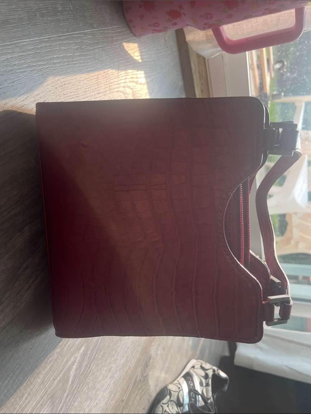 Prada Red Croc-Embossed Shoulder Bag with Triangle Logo - Picture 4 of 7